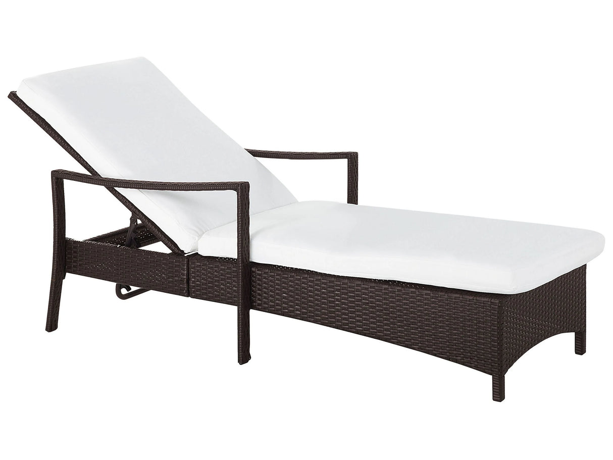 Garden Outdoor Lounger Brown and White Rattan Polyester Fabric Cushion Adjustable Reclining Backrest Beliani