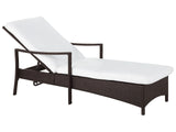 Garden Outdoor Lounger Brown and White Rattan Polyester Fabric Cushion Adjustable Reclining Backrest Beliani