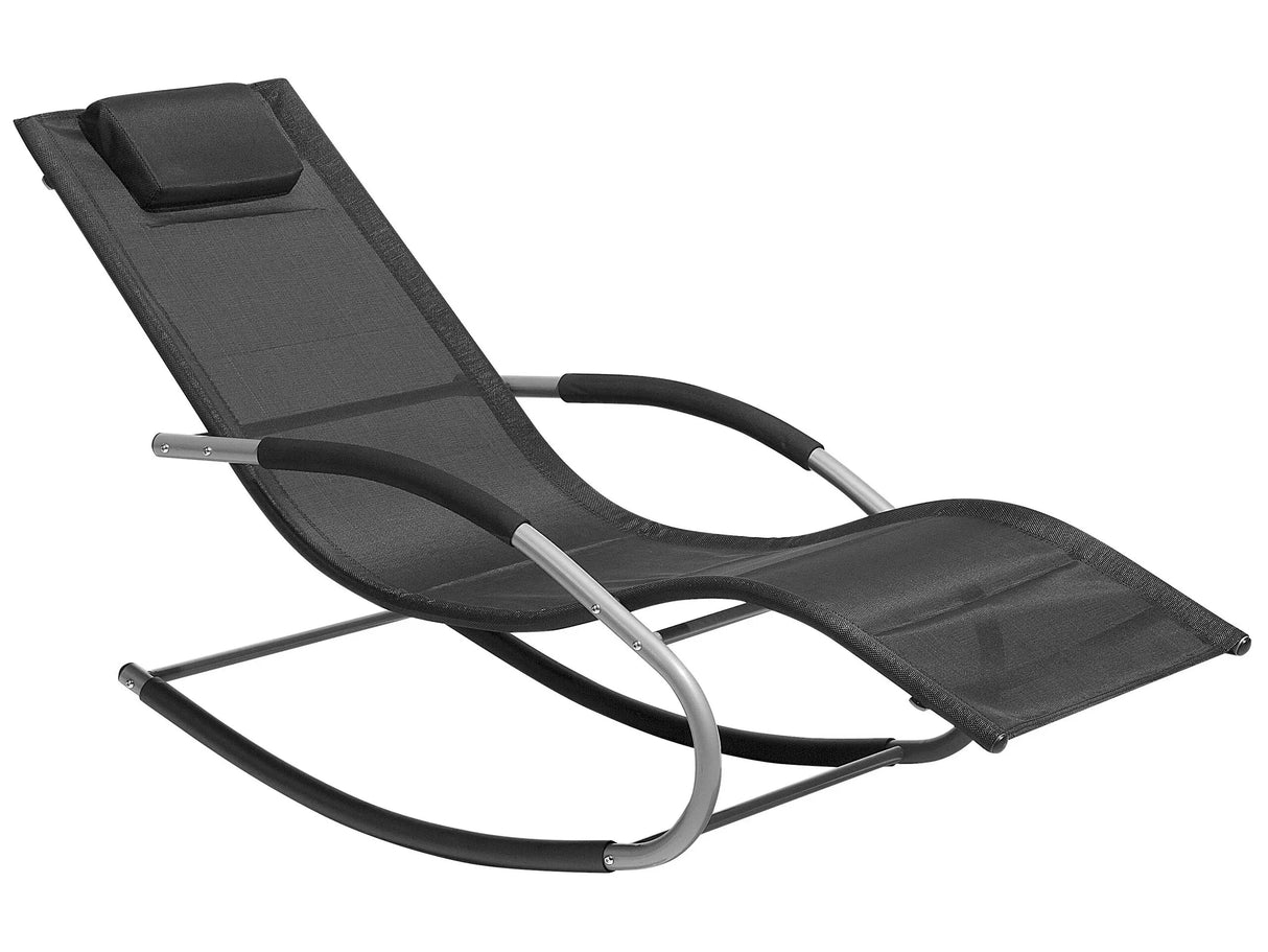 Rocking Sun Lounger Black Steel Runners Fabric Sling With Head Cushion Beliani