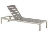 Garden Outdoor Lounger Grey and Silver Plastic Wood Aluminium Frame Adjustable Reclining Backrest Beliani