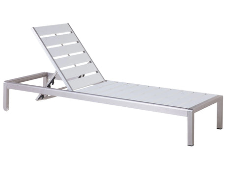 Garden Outdoor Lounger White Plastic Wood Aluminium Frame Adjustable Reclining Backrest Beliani