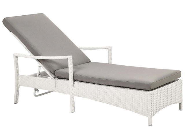 Garden Outdoor Lounger Polyester Fabric Cushion Rattan Frame Adjustable Reclining Backrest Beliani