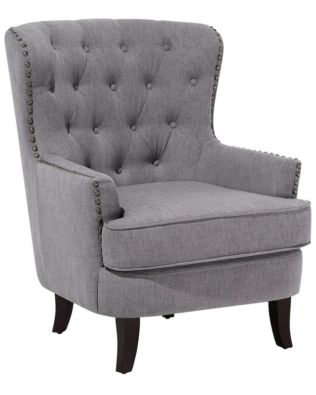 Armchair Wingback Chair Light Grey Button Tufted Back Black Legs Nailhead Trim Elegant Chesterfield Style Living Room Beliani