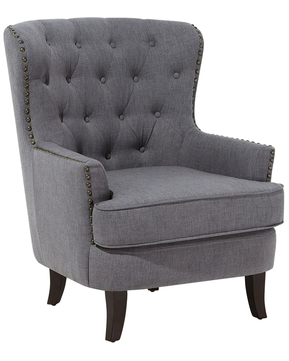 Armchair Wingback Chair Dark Grey Button Tufted Back Black Legs Nailhead Trim Elegant Chesterfield Style Living Room Beliani