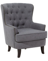 Armchair Wingback Chair Dark Grey Button Tufted Back Black Legs Nailhead Trim Elegant Chesterfield Style Living Room Beliani