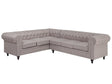 Chesterfield Right Hand Fabric Corner Sofa Beige Fabric Upholstery Dark Wood Legs Chaise 6 Seater Contemporary Beliani