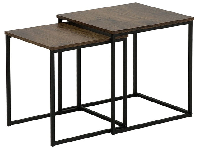 Set of 2 Coffee Tables Dark Wood Black 39 x 35 cm 42 x 40 cm Frame Large and Small Industrial Beliani