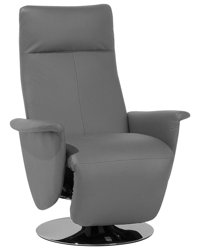 Reclining Armchair Black Faux Leather Adjustable Grey Metal Base Pull-Out Footstool High Back Minimalistic Modern Design Beliani