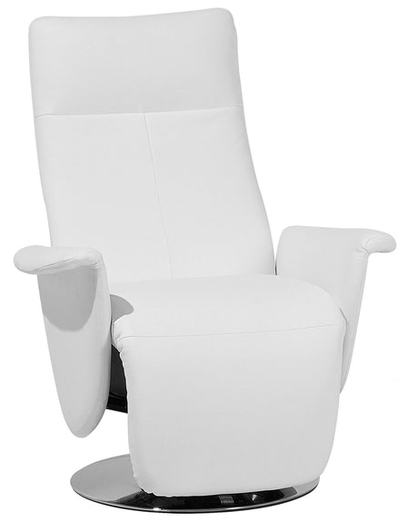 Reclining Armchair White Faux Leather Adjustable Back Metal Base Pull-Out Footstool High Back Minimalistic Modern Design Beliani