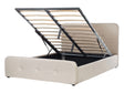 Slatted Bed Frame Beige Polyester Fabric Upholstered Wooden Legs Ottoman Storage 4ft6 EU Double Size Modern Design Beliani