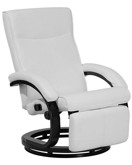 Reclining Armchair White Faux Leather Adjustable Back Wooden Base Pull-Out Footstool High Back Modern Design Beliani