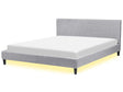 EU Super King Size Panel Bed 6ft Grey Fabric Slatted Frame with White LED Contemporary Beliani