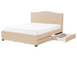 Bed Frame Beige Polyester Upholstered Drawer Storage 6ft EU Super King Size Traditional Design Beliani