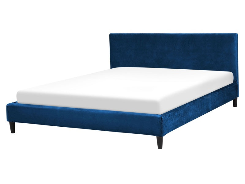 EU King Size Panel Bed 5ft3 Blue Velvet Slatted Frame Contemporary Beliani