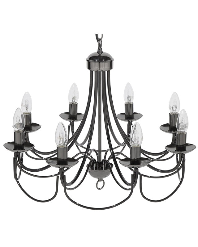 Ceiling Lamp Black Metal 143 cm High Gloss 8 Lights Victorian Style Vintage Beliani