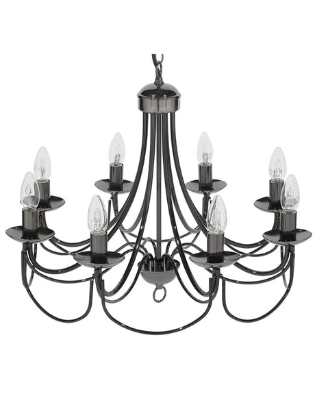 Ceiling Lamp Black Metal 143 cm High Gloss 8 Lights Victorian Style Vintage Beliani