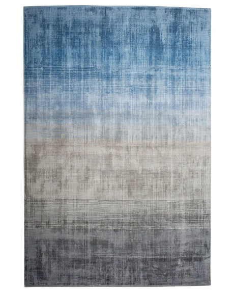 Rug Grey with Blue 140 x 200 cm Ombre Effect Viscose Modern Living Room Beliani