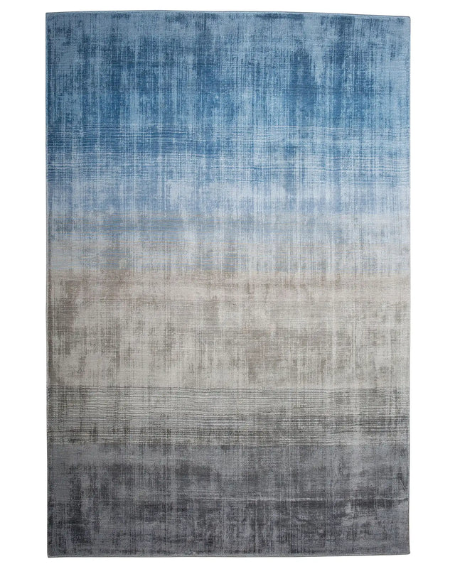 Rug Grey with Blue 140 x 200 cm Ombre Effect Viscose Modern Living Room Beliani