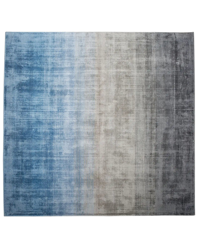 Rug Grey with Blue 200 x 200 cm Ombre Effect Viscose Modern Living Room Beliani