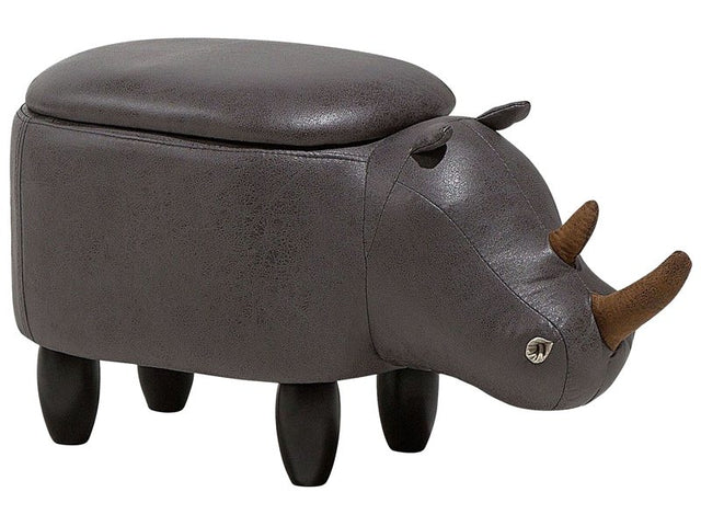 Animal Rhino Children Stool with Storage Dark Grey Faux Leather Wooden Legs Nursery Footstool Beliani