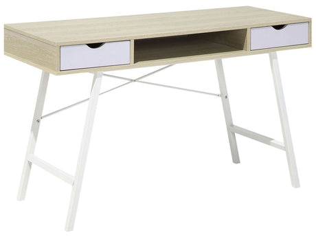 Office Desk Light Wood and White 120 x 48 cm 2 Drawers Scandinavian Beliani