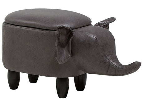 Animal Elephant Children Stool with Storage Dark Grey Faux Leather Wooden Legs Nursery Footstool Beliani