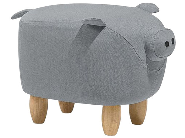 Animal Pig Children Stool Grey Fabric Wooden Legs Nursery Footstool Beliani