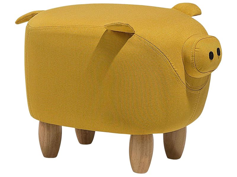 Animal Pig Children Stool Yellow Fabric Wooden Legs Nursery Footstool Beliani