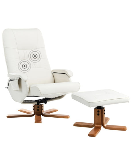 Massage Chair Beige Faux Leather Heated Footrest Swivel High Back Recliner Modern Beliani