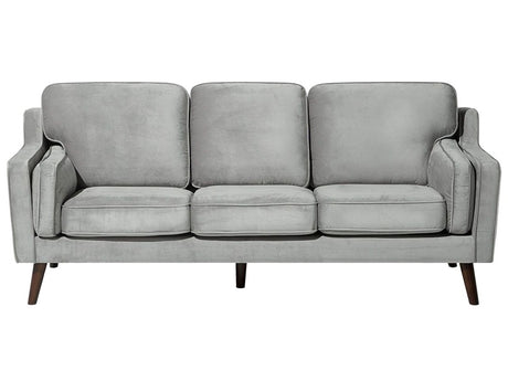 Sofa Light Grey 3 Seater Velvet Oak Wood Legs Classic Mid-Century Living Room Beliani