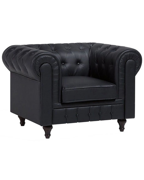 Chesterfield Armchair Black Faux Leather Upholstery Dark Wood Legs Contemporary Beliani
