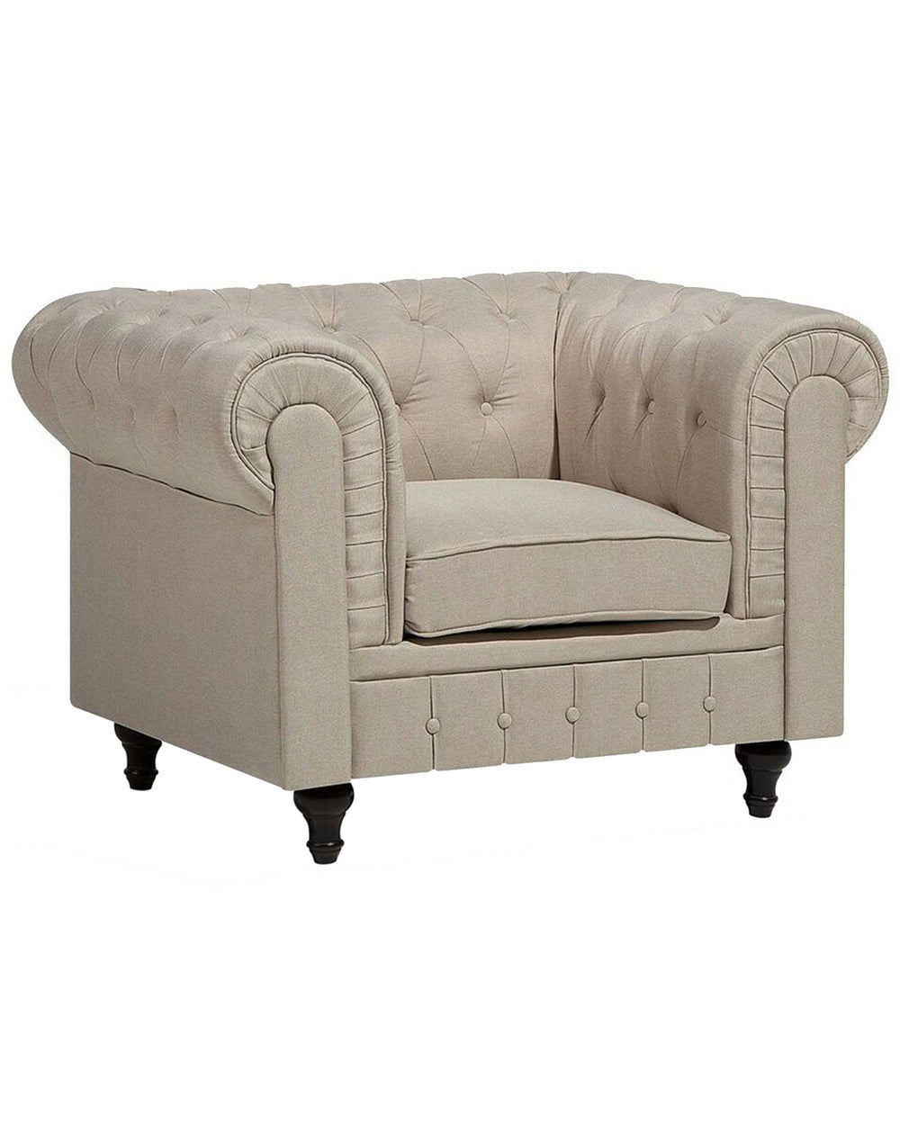 Chesterfield Armchair Beige Fabric Upholstery Dark Wood Legs Contemporary Beliani