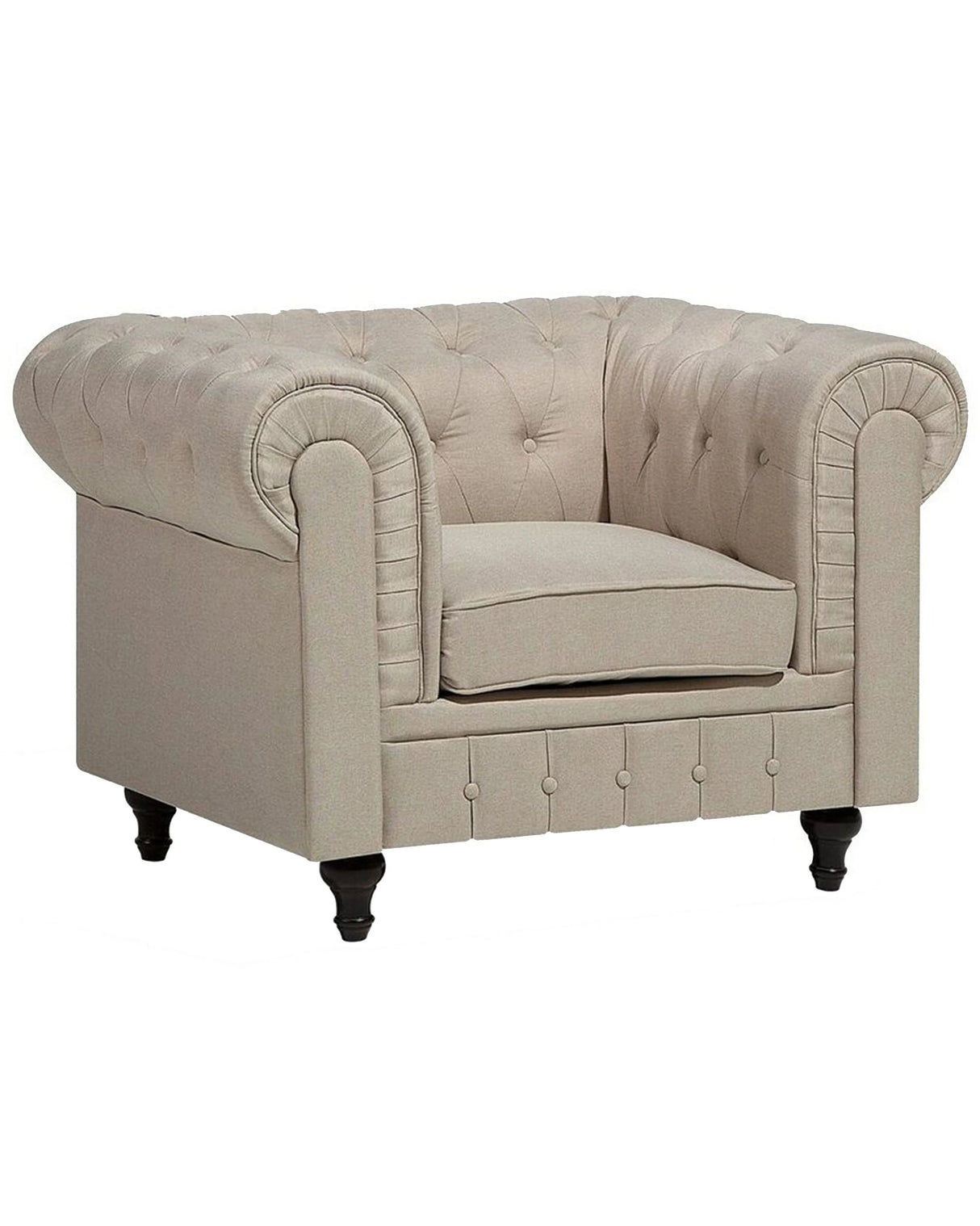 Chesterfield Armchair Beige Fabric Upholstery Dark Wood Legs Contemporary Beliani