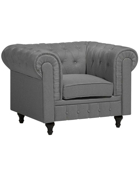 Chesterfield Armchair Light Grey Fabric Upholstery Dark Wood Legs Contemporary Beliani