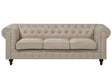 Chesterfield Sofa Beige Fabric Upholstery Dark Wood Legs 3 Seater Contemporary Beliani