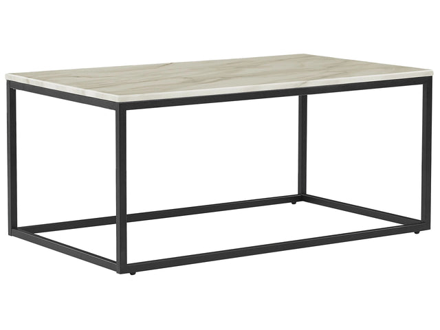 Coffee Table Beige Marble Effect Black Metal Legs 100 x 60 cm Rectangular Industrial Glam Beliani