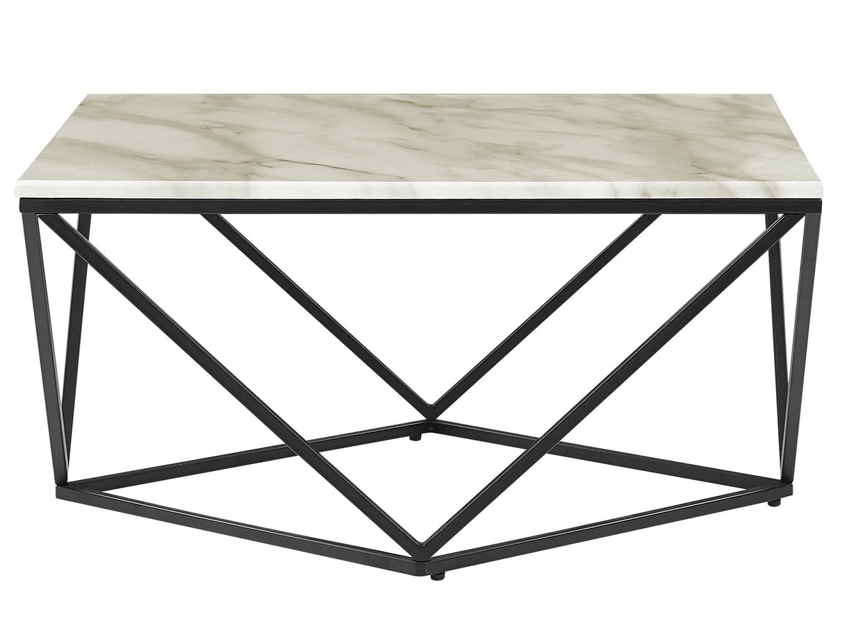 Coffee Table Beige Tabletop Black Metal Base 80 x 80 cm Manufactured Wood Marble Finish Glamorous Design Beliani