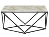 Coffee Table Beige Tabletop Black Metal Base 80 x 80 cm Manufactured Wood Marble Finish Glamorous Design Beliani