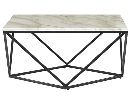 Coffee Table Beige Tabletop Black Metal Base 80 x 80 cm Manufactured Wood Marble Finish Glamorous Design Beliani