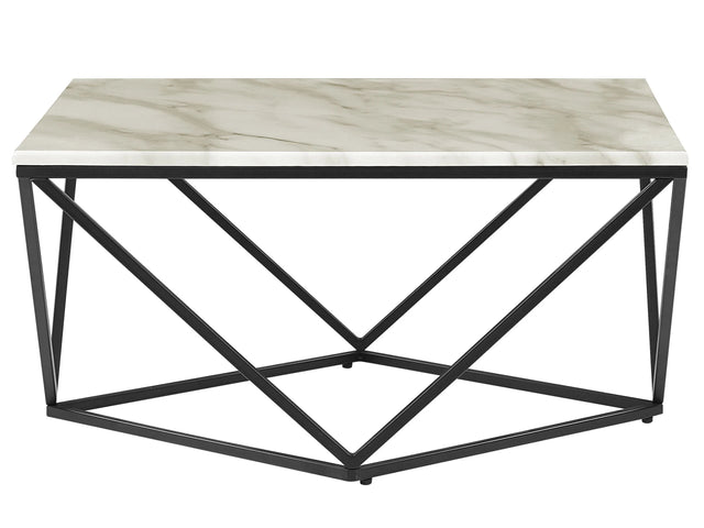 Coffee Table Beige Tabletop Black Metal Base 80 x 80 cm Manufactured Wood Marble Finish Glamorous Design Beliani
