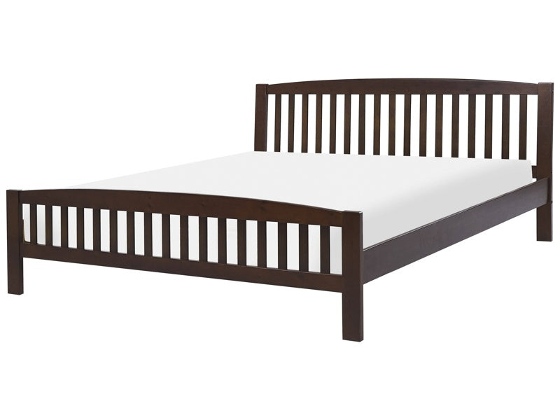 Bed Frame Dark Solid Wood EU Super King Size 6ft Slatted with Headboard Footboard Beliani