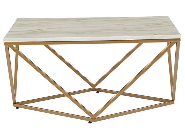 Coffee Table Beige Tabletop Gold Metal Base 80 x 80 cm Manufactured Wood Marble Finish Glamorous Design Beliani