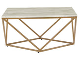 Coffee Table Beige Tabletop Gold Metal Base 80 x 80 cm Manufactured Wood Marble Finish Glamorous Design Beliani