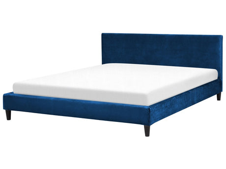 EU Super King Size Panel Bed 6ft Blue Velvet Slatted Frame Contemporary Beliani