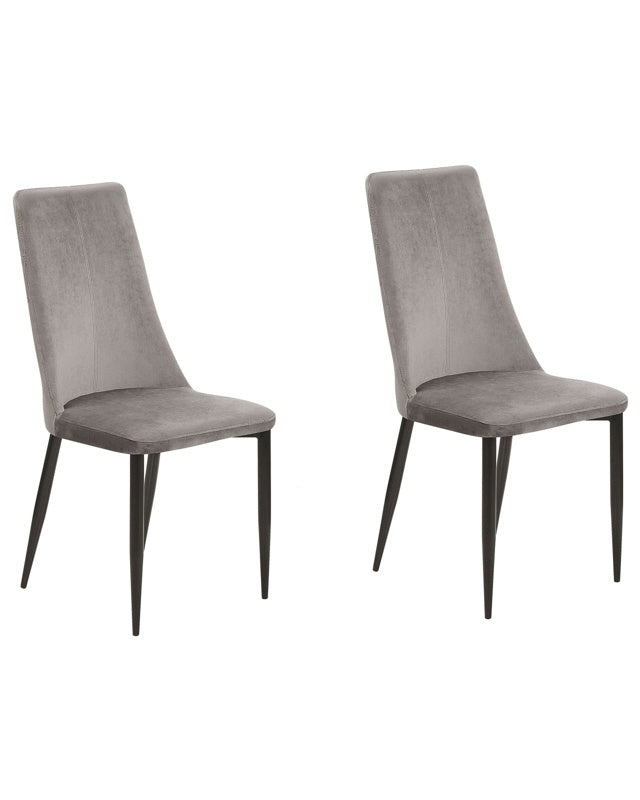 Set of 2 Dining Chairs Grey Velvet Upholstered Seat High Back Beliani