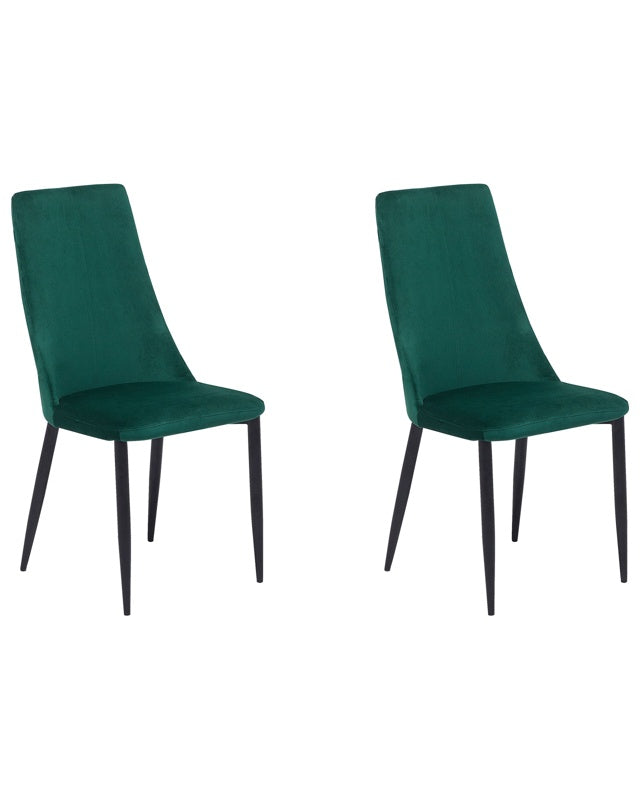 Set of 2 Dining Chairs Green Velvet Upholstered Seat High Back Beliani