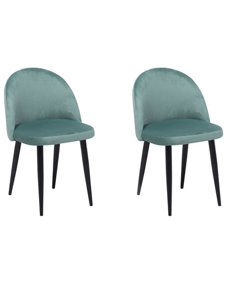 Set of 2 Dining Chairs Mint Green Velvet Fabric Modern Retro Design Black Slanted Legs Beliani