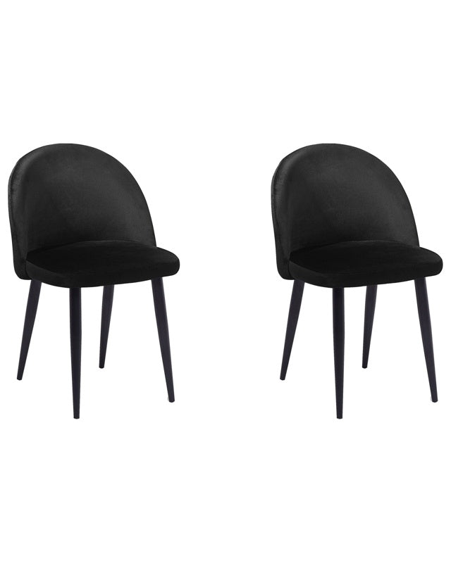 Set of 2 Dining Chairs Black Velvet Fabric Modern Retro Design Black Slanted Legs Beliani