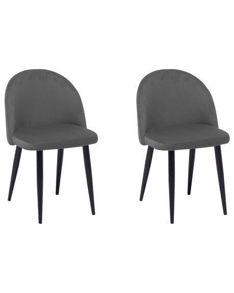 Set of 2 Dining Chairs Grey Velvet Fabric Modern Retro Design Black Slanted Legs Beliani