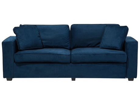 3 Seater Sofa Blue Track Arms Throw Pillows Beliani